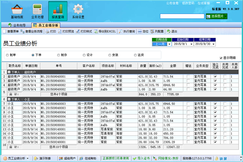 广告公司管理软件员工业绩分析